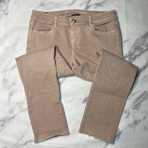 American Eagle Skinny Jeans Womens Sz 14 Pink Tan Raw Hem Jegging Crop Stretch